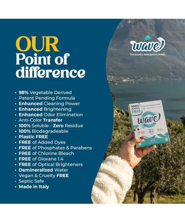 Wave Laundry Detergent Sheets - Scented 32 Loads - Fast-Dissolving & Powerful Multi-Purpose Cleaner - Eco-Friendly Plastic-Free Clean Breeze 32 Count - Buy Online on GoSupps.com