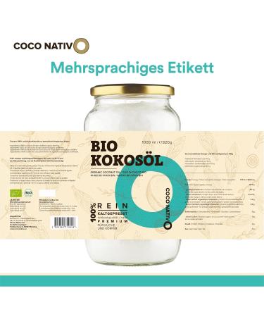 Organic Coconut Oil Coconativo 3x1000ml - Premium Cold-Pressed Coconut Fat for Cooking Baking Hair & Skin Care - Raw Food Quality - Buy Online on GoSupps.com