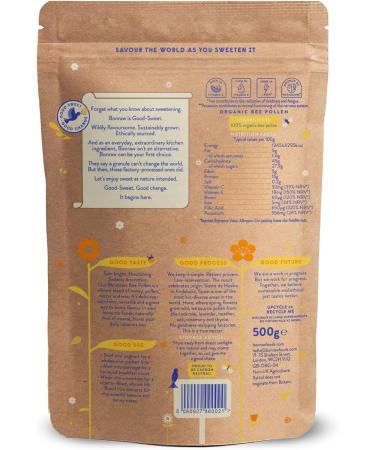 BONRAW Organic Mountain Bee Pollen 500g | Award-Winning Great Taste 2021 | Nutrient-Rich Superfood High in Vitamin C, Iron, Folic Acid, Biotin & Potassium | 500g Pack - Buy Online on GoSupps.com