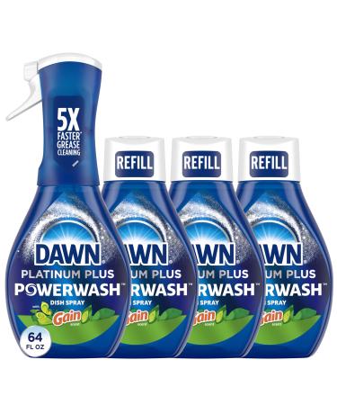 Dawn Powerwash Gain Original Dish Spray Liquid Dish Soap 1 Starter Kit + 3 Refills 64 Fl Oz