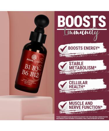 Prime Code Liquid Vitamin B1 Drops with Vitamin B3 B6 & B12 | B Complex Liquid Supplement | Thiamine Supplement for Adults | High Absorption | Immune Support | Non-GMO | Gluten-Free - Buy Online on GoSupps.com