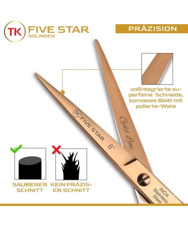 Five Star Solingen Gold-Line Offset Professional 6 Extra Sharp Rose Gold Hairdressing Scissors - Perfect for Men Women Salons & Kids - Rustproof & Ideal for Fine and Strong Hair - Buy Online on GoSupps.com