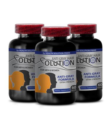 Gray Hair Reversal - Anti Gray Hair Solution - biotin Supplement Hair Products Saw Pametto Extract L-Tyrosine Nettle Root Folate Pills Vitamin b6 Natural Formula Energy Pills 3 Bot 180 Caps