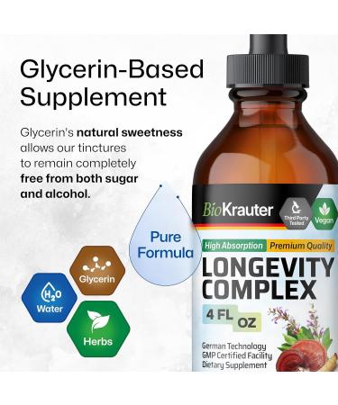 BIO KRAUTER Longevity Mushroom Supplement - Liquid Reishi Mushroom Complex with Goat s Rue & Red Ginseng Root Extract - Vegan Tincture - Alcohol & Sugar Free Drops 4 Fl.Oz. - Buy Online on GoSupps.com