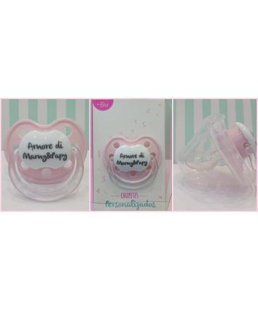 Customizable Pink Pacifier for 6-12 Months - Love Saying - AMORE DI MAMY E PAPY - Silicone Brillabenny - International Shipping Available - Buy Online on GoSupps.com