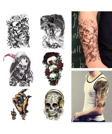 Skull and Rose Temporary Tattoos - Large Body Art for Men, Women, Boys & Girls - Buy Online on GoSupps.com
