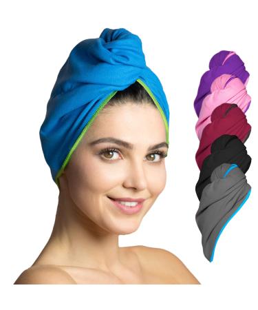 Fit -flip Haarurban set microfiber - 2 pieces absorbent and quick -drying - special turban towel as well as hair towel (blue -green) 2 pieces 06 - blue with green seam