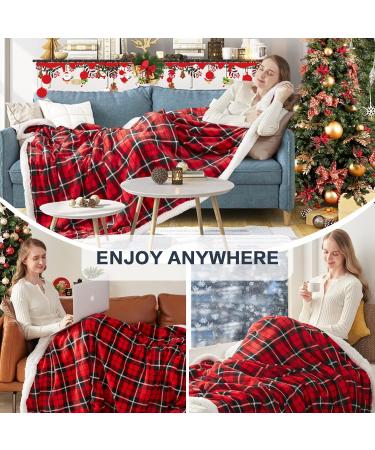 Plaid Sherpa Throw Blanket | Cozy Flannel Fleece | Christmas Blanket 50 x 60 | Dark Red - Buy Online on GoSupps.com