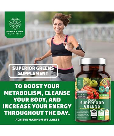 N1N Premium Organic Superfood Greens - 28 Powerful Ingredients for Energy, Immunity, and Gut Health - Made in USA - 60 Ct - Buy Online on GoSupps.com