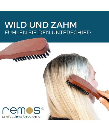 REMOS Wild Boar Bristle Hairbrush - Premium Pear Wood with Narrow Handle - Perfect for All Hair Types | International Shipping - Buy Online on GoSupps.com