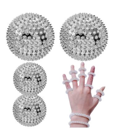 4*Skills Igelball Massage +10*Massage rings for finger hedgehog ball massage +2*wrist massage ring set skills ring acupressure rings Borderline for children adults to reduce stress (silver)