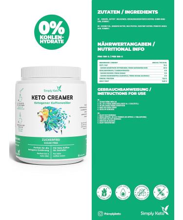 Simply Keto Creamer 450g - Sugar-Free Ketogenic Coffee Enhancer with Coconut Oil & Pasture Butter - Delicious Milk Coffee Low-Carb & High Taste - Buy Online on GoSupps.com