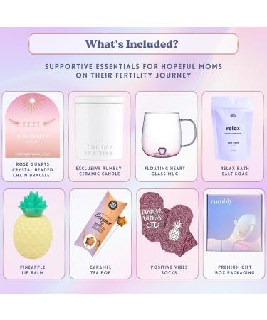 IVF Embryo Transfer Box - Complete Care Package with Pineapple Lip Balm Rose Quartz Bracelet Bath Soak Mug Socks Candle & Tea - Fertility Support Gift for Women - 7 Curated Items - Buy Online on GoSupps.com