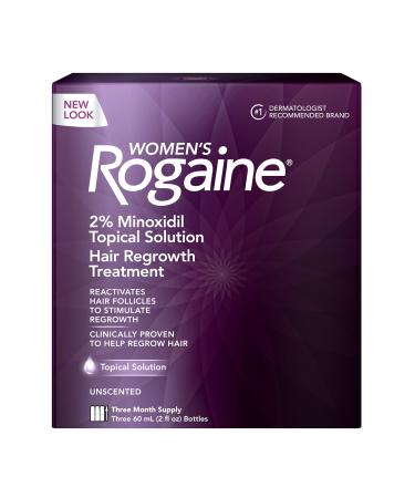 Women's Rogaine 2% Minoxidil Topical Solution for Hair Thinning and Loss  Topical Treatment for Women's Hair Regrowth  3-Month Supply