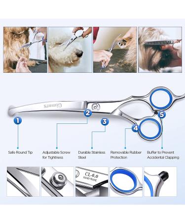 Gimars 6 in 1 Professional Titanium Coated Stainless Steel Dog Grooming Scissors - Safety Round Tip Heavy Duty Pet Scissors for Dogs, Cats, and More - Blue - Buy Online on GoSupps.com