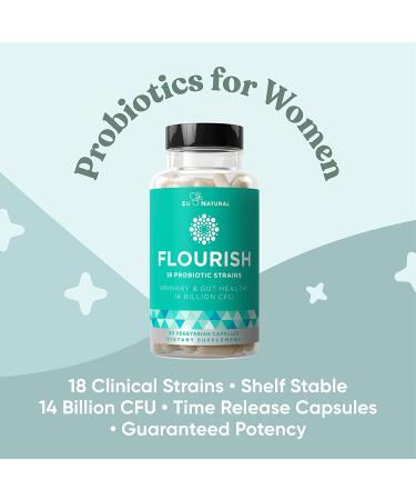 Eu Natural Flourish Probiotics + Prebiotics for Women - 30 Capsules | Digestive & Immune Support - Buy Online on GoSupps.com