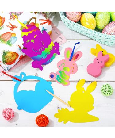 Whaline Easter Scratch Art Paper Set - 72Pcs Bunny Egg Rabbits Shape Scratch Paper Kit for Kids DIY Crafts - Colorful Hanging Ornaments for Easter Holiday - Buy Online on GoSupps.com