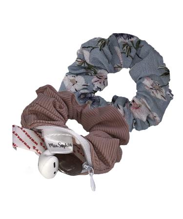 Zipper Pink & Blue Floral Scrunchies