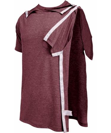 Deyeek Men's Post Shoulder Surgery Recovery Shirt | Tear Away Short Sleeve | Chemo Clothing XL - Deep Red - Buy Online on GoSupps.com
