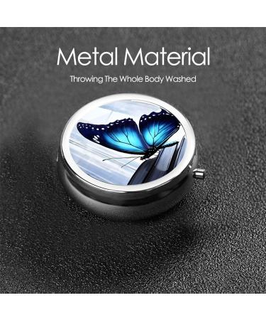 Blue Butterfly Mini Round Pill Box | 3 Compartment Medicine Organizer for Travel & Home Use - Buy Online on GoSupps.com