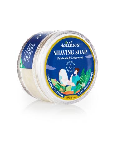 Satthwa Organic Shaving Soap infused with Patchouli & Cedarwood | Create the Perfect Lather | Excellent for Silky Smooth Shaves | Hydrates and Shields 50g (1.7oz)