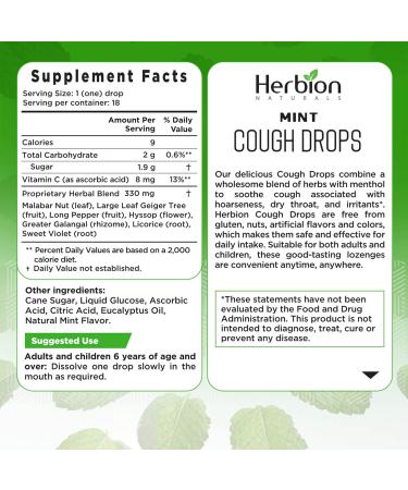 Herbion Mint Cough Drops - 18 Lozenges | Soothing Relief for Cough and Sore Throat - Buy Online on GoSupps.com