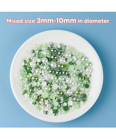Astaron 50g Fresh Green Half Pearls & Glittering Stones for Handicrafts | 3mm-10mm Flatback Pearls & Rhinestones for DIY Art Nails Shoes & Clothing - Buy Online on GoSupps.com
