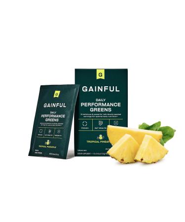 Gainful Daily Performance Greens Powder Gut Health Energy Focus and Immune Support with L Theanine Organic Greens Chlorella Ginger Green + Adaptogen Drink Mix (10 Pack Tropical Pineapple)