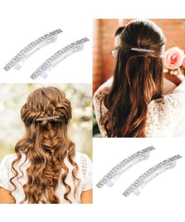Sparkly Rhinestone Hair Clips Set - 4 Pcs Small Silver Barrettes for Women and Girls - Crystal Hair Accessories for Ponytail and Side Clips - Buy Online on GoSupps.com