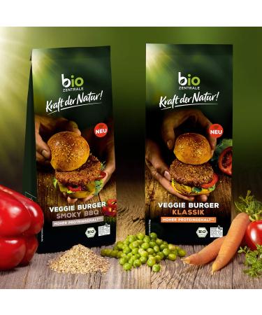 Biozentraler Veggie Burger Classic | Vegan Pea Protein Burger | High Protein | Soy-Free | Perfect for Roasting & Grilling | 170g (4 Burgers) - Buy Online on GoSupps.com