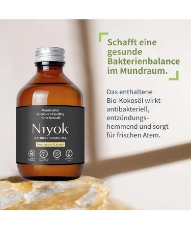 Buy Niyok Organic Coconut Oil Pulling Oil - Lemongrass & Ginger (2x200ml) | Vegan Mouthwash for Tartar Caries & Bad Breath - Buy Online on GoSupps.com