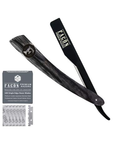 100 BLADES + Facn Professional Wooden Straight Edge Barber Razor - Salon Quality Cut Throat Shavette