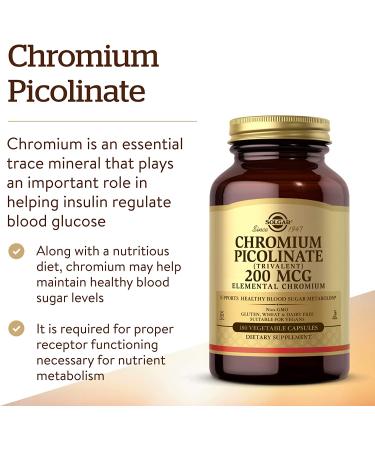 Solgar Chromium Picolinate 200 mcg â€“ 180 Vegetable Capsules for Metabolism Support - Buy Online on GoSupps.com