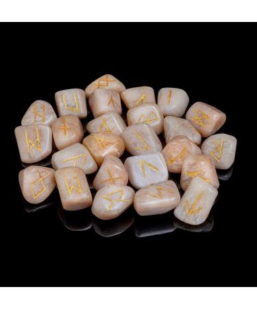Crocon Red Moonstone Elder Futhark Rune Set | 25 Pcs Tumbled Gemstone Runes for Divination and Healing | Chakra Reiki | Includes Pouch | 20-25mm - Buy Online on GoSupps.com