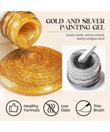 MIZHSE Gel Liner Nail Art Polish Set Glitter Gold and Silver Gel Painting For Nails Art Swirl Nails Design Dotting Painting French Manicure Kit 7Ml Glitter Silver&gold 7 ml (Pack of 2) - Buy Online on GoSupps.com