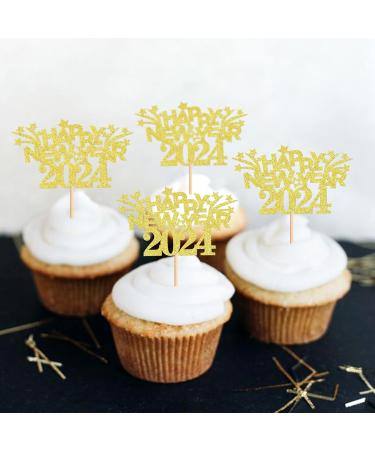 Ercadio 24 Pack Happy New Year 2024 Cupcake Toppers Gold Glitter Happy 2024 New Year Cupcake Picks Cheer to 2024 Cupcake Toppers Champagne Celebration Cake Picks for New Year Party Decor Supplies D-gold 2024 - Buy Online on GoSupps.com