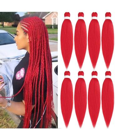 Xtrend 26 Inch EZ Braids 8Packs Red Pre-Stretched Easy Braiding Hair Extensions for Box Braids Hair Hot Water Setting Synthetic Fiber Hair Extensions Red# 26 Inch (Pack of 8) Red
