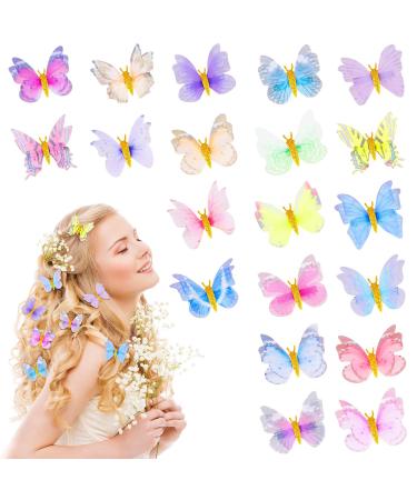 Kiiwah 20 Pieces Butterfly Hair Clips Women Girls Kids Glitter 3D Butterfly Hair Clips Set for Bridal Wedding Accessory