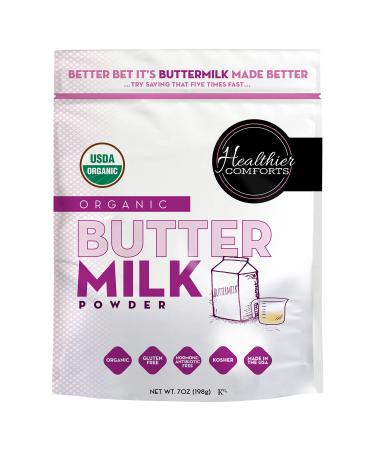 Healthier Comforts Organic Buttermilk Powder | USDA Certified Organic Powdered Buttermilk Kosher Gluten Free Non-GMO | Dry Buttermilk Powder for Baking Supplies Biscuits & Gravy Mini Pancakes 7oz 7 Ounce (Pack of 1)