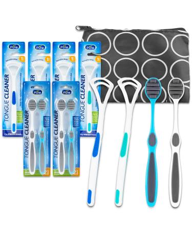 Tongue Scraper Bulk for Adults Kids - Oral Hygiene Tongue Scraper 12 Pack Bulk Bundle Plastic Tongue Scrapers and Brushes for Tongue Hygiene BPA Free Plus Pouch | Tongue Hygiene Kit