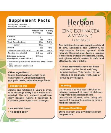 Herbion Naturals Zinc Echinacea & Vitamin C Lozenges - 25 CT - Immune Support for Adults & Children 5+ - Orange Flavor - Buy Online on GoSupps.com