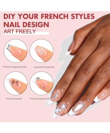 Gel Nail Polish Set - French Manicure Gel Polish White & Nude Nail Polish Set with Top Coat Base Coat Soak Off UV Gel French Manicure Set for Nail Art with French Tips Guides Sticker - Buy Online on GoSupps.com