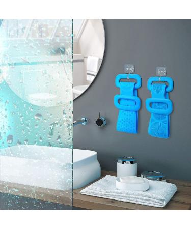 Silicone Bath Body Brush Back Scrubber Exfoliating Strap | Long Handle Shower Towel Belt - Blue - Buy Online on GoSupps.com