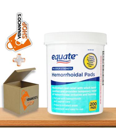 Equate Hygienic Cleansing Pads Hemorrhoidal Vaginal Medicated Pads Maximum Strength Cool Relief Hemorrhoidal Pads + Includes Venancio sfridge Sticker (200 Pads)