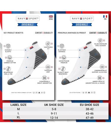 Navy Sport Cotton Socks - 6 Pairs Unisex Sneakers Socks for Men & Women - Short Athletic Socks in Black White Gray (Size 43-46) - Buy Online on GoSupps.com