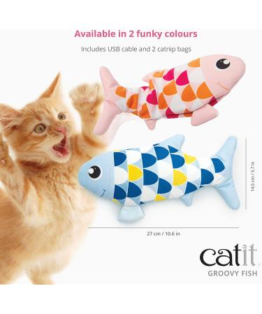 Catit Groovy Fish Toy - Interactive Motion Activated Flipping Fish Cat Toy Blue - One Size - Buy Online on GoSupps.com