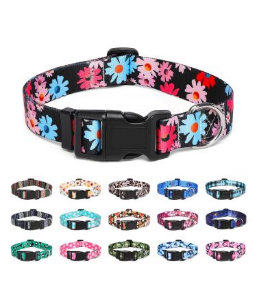 Suredoo dog collar adjustable soft & comfort nylon dog collar for small medium-sized dog puppies (m floral pink blue) m (neck circumference 33-55 cm width 2 cm) floral pink blue