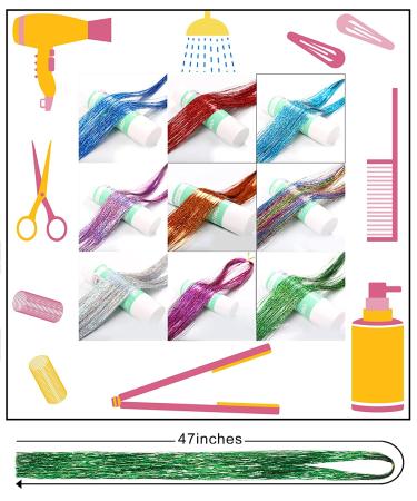 47 Inch Hair Tinsel Kit - 12 Colors, 2400 Strands, Sparkling Glitter Extensions with Tool - Heat Resistant Set - Buy Online on GoSupps.com