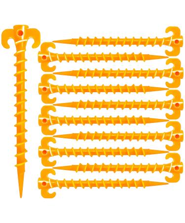MotBach 10 Pieces 7.9 Inch Orange Canopy Stakes Tent Pegs, Screw Spiral Tent Ground Anchor Stakes, Heavy Duty Screw Shape Ground Anchor Nail for Camping, Sandbeach, Rain Tarps and Hiking