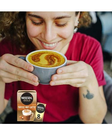 Nescafe Gold Toffee Nut Latte Instant Coffee Contains 48 Toffee Sachets Bundled With 48 x Temas Store Coffee Stirrers & 1 x Reusable Coffee Cup| Coffee Gift Set | Coffee Sachets Individually Wrapped - Buy Online on GoSupps.com